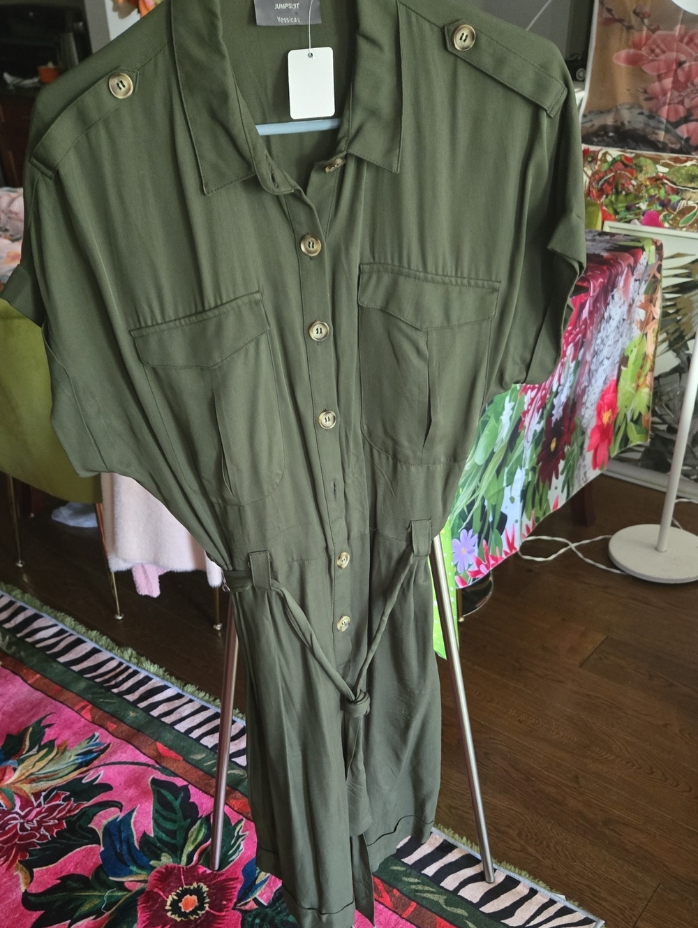 Olive Utility Shorts Romper